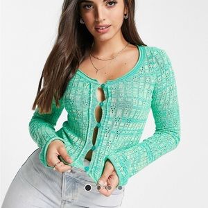 ASOS Design pointelle cardigan in space dye green